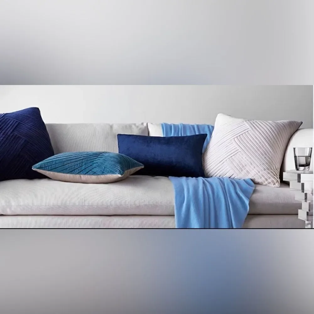 Williams-Sonoma Home Signature Navy& Linen throw pillow w/ feather inserts 14x22